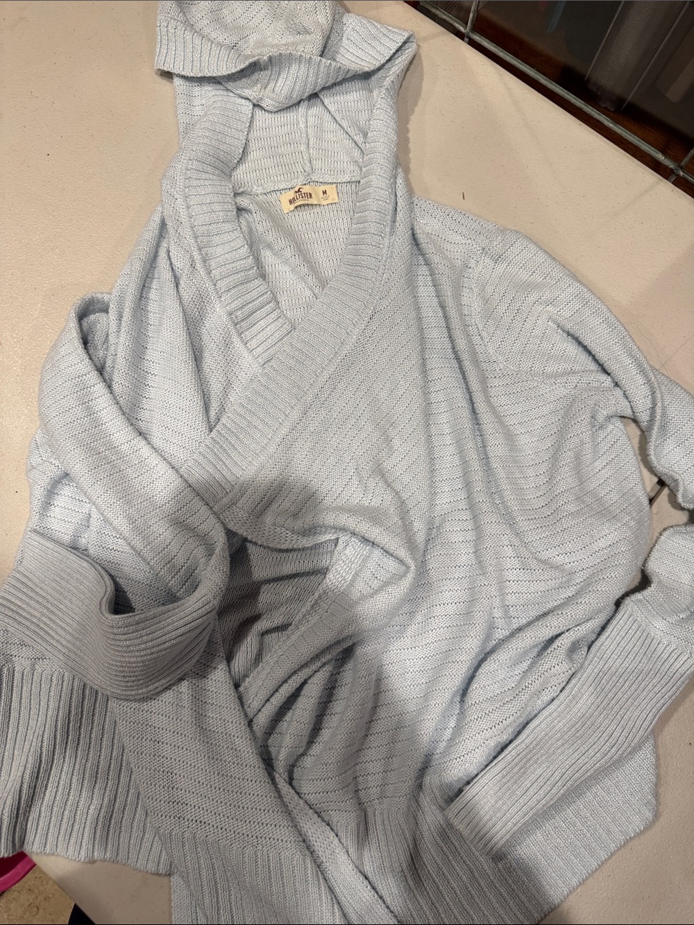 Hollister Pale Blue Hooded Knit Pullover